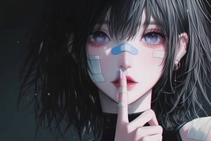 动漫女孩 小指 暗黑系 4k壁纸