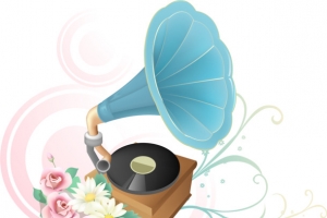卡通留声机蓝色七夕