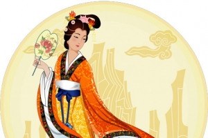 月亮执扇嫦娥中秋中国画