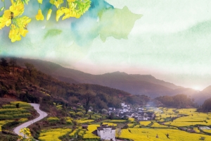 婺源油菜花节景色中国风渲染背景
