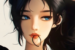 绑头发个性女孩 嘴唇咬着皮筋4k动漫美女壁纸
