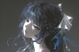 厚涂风动漫女孩长发蓝眼睛头饰 2880x1800超高清车机壁纸免费下载