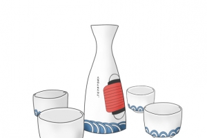 手绘日本酒具酒杯插画