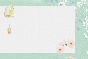 立夏小清新日系女孩花瓣绿色背景