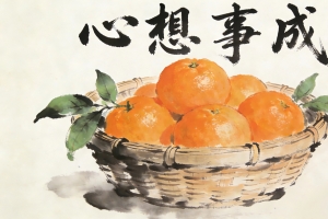 心想事成水墨风一筐橙子4K高清壁纸3840x2160免费下载