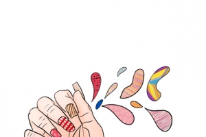女生美甲颜料手插画