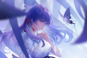 紫色唯美蝴蝶 女孩 Fate 横顔 侧脸 4k手机壁纸竖屏动漫美女