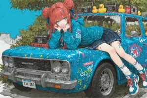 小涂真纪汽车涂鸦风4K超清车机动漫壁纸3840x2160免费下载