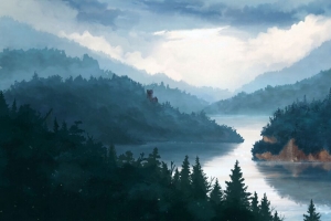 3840x2160 城堡 森林 雾 艺术壁纸 背景
