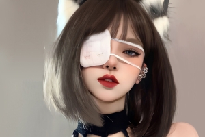 兽耳 眼罩 个性美女 波波头短发 平板电脑壁纸