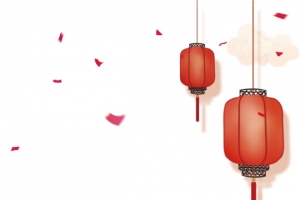 红色龙抬头灯笼樱花背景