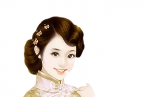 黄色旗袍美女古风手绘