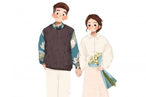 手绘 情侣 玩耍 走路 大人