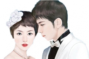 手绘的拍婚纱照的男女