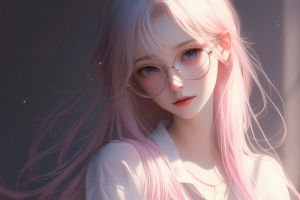 动漫美少女 戴眼镜 粉色长头发 4k壁纸