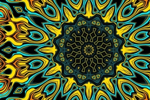 分形 图案 形状 黄色 蓝色 4k壁纸 3840x2160
