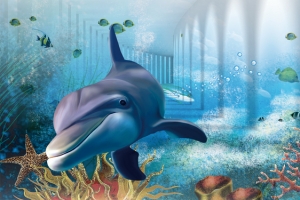 夏天童趣蓝色水族馆海报背景