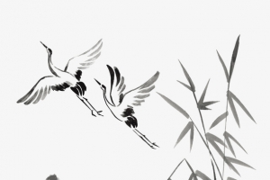 古风 水墨画 仙鹤 远山 竹子