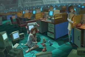 电脑机房女孩主题 3440x1440带鱼屏4K动漫高清壁纸免费下载