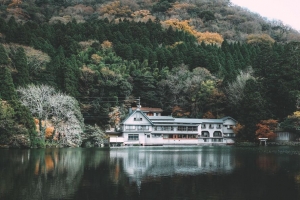 房子 湖 岸 山 树 4k壁纸 3840x2160