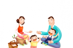手绘卡通一家四口免抠素材