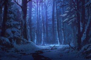 森林 夜晚 冬天 雪 树木 月光 唯美 4k风景壁纸3840x2160