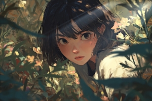 短发女孩花丛中4K横屏高清壁纸3840x2400免费下载