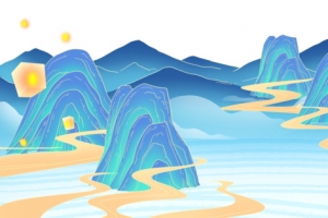 国潮，山，水，孔明灯
