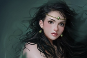 女子耳环挂饰绘画3440x1440壁纸