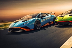 兰博基尼 huracan sto 蓝色和绿色超级跑车2340x1080超清4k壁纸