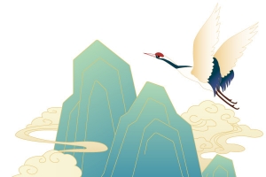 国潮青山绿水祥云飞鹤