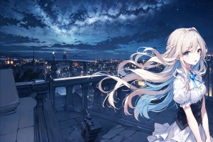 4K高清城市夜晚长头发穿裙子女孩动漫美女壁纸3840x2160免费下载