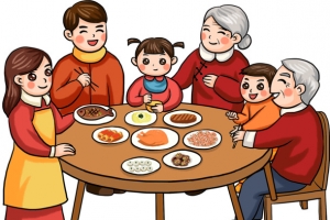 手绘新年团圆饭素材图