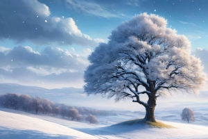 冬天雪景树3440x1440带鱼屏壁纸