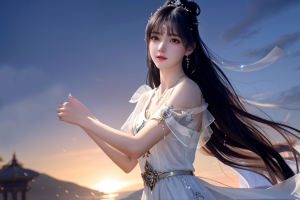 好看古风美女 长发 白色长裙子 唯美 4K壁纸