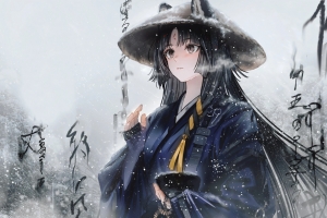 水墨女侠 雪 古风少女 4K动漫壁纸 3840x2160