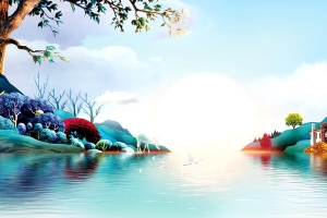 唯美湖景商务房地产背景模板