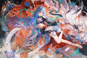 动漫女孩 花 蝴蝶 唯美 3440x1440带鱼屏壁纸