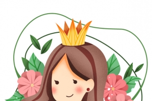 手绘人物皇冠植物装饰元素图