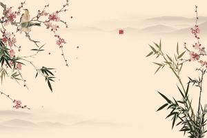 黄色中式梅花水墨装饰画壁纸背景素材