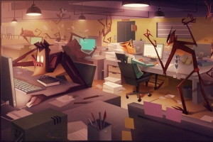 手绘工作加班夜晚