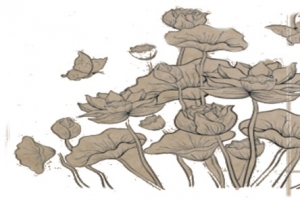 中国画风古墨莲花植物效果