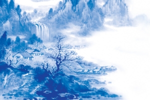 蓝色青花瓷中国风山川背景