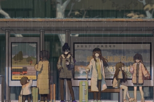 公交车站台 雨天 动漫女孩 平板电脑壁纸