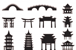 古建筑剪影图标高清PNG透明中国风设计素材免费下载