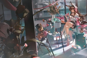 明日方舟阿米娅兔女郎游戏女孩坐着4K高清壁纸3840x2160免费下载