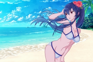海边 比基尼 可爱性感动漫女生4K壁纸