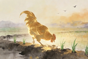 金鸡觅食田园水墨风4K超清车机壁纸3840x2160免费下载