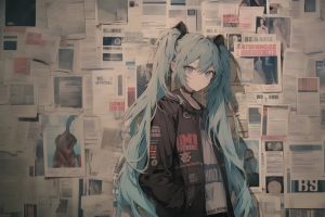 初音 报纸墙 个性 4K电脑壁纸 3840x2160