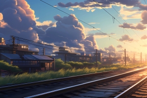 铁路日落夕阳风景3440x1440带鱼屏壁纸